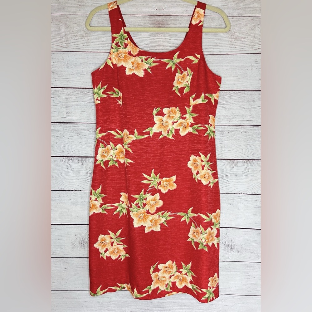 Tommy Bahama Vintage Dress - 10 - Red Silk Tropical Sleeveless Mini Floral
